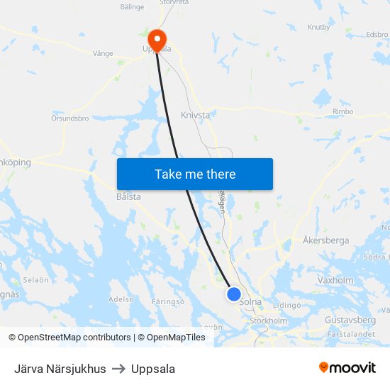 Järva Närsjukhus to Uppsala map