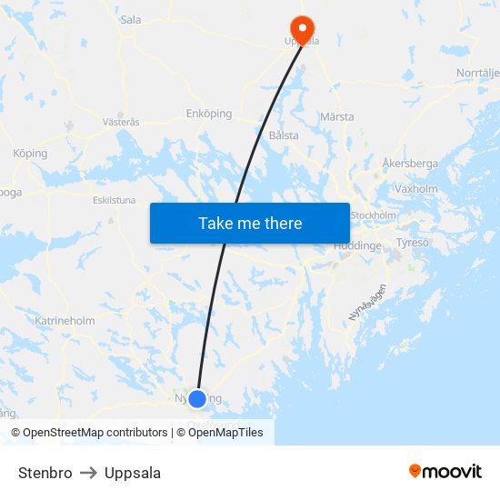 Stenbro to Uppsala map