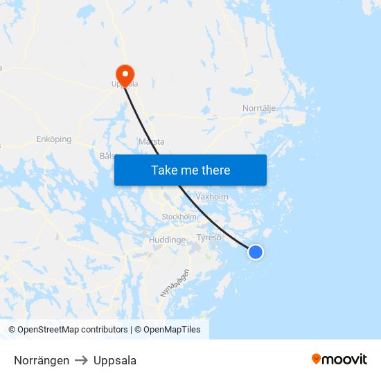 Norrängen to Uppsala map