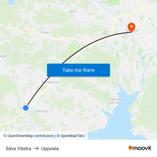 Säva Västra to Uppsala map