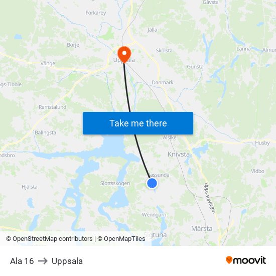 Ala 16 to Uppsala map