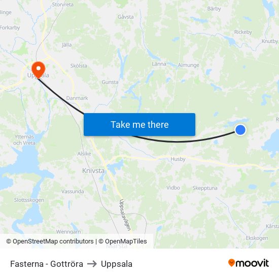 Fasterna - Gottröra to Uppsala map