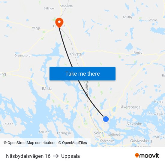 Näsbydalsvägen 16 to Uppsala map