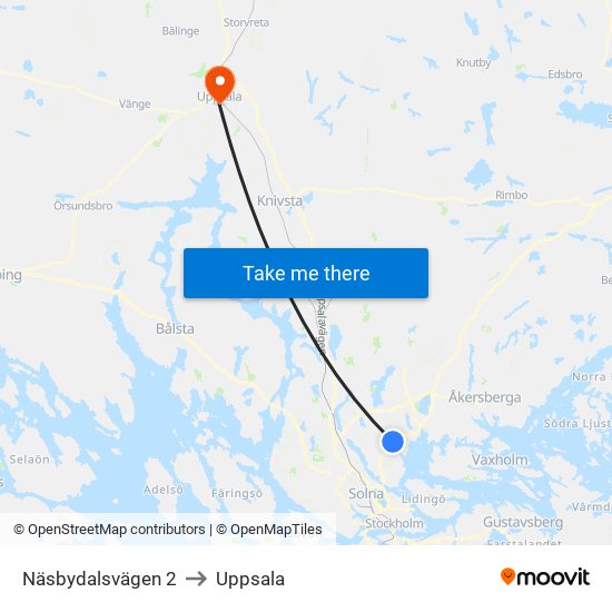 Näsbydalsvägen 2 to Uppsala map
