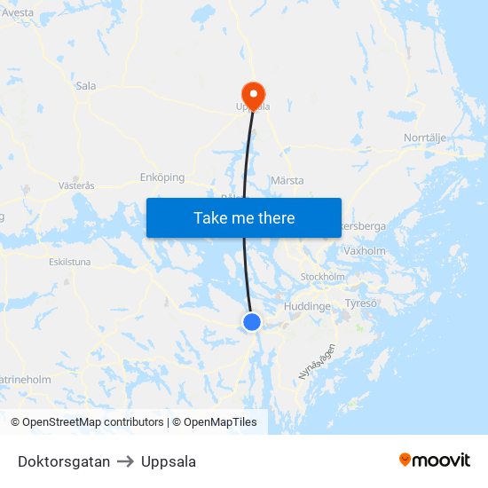 Doktorsgatan to Uppsala map