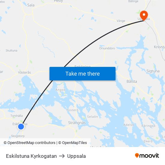 Eskilstuna Kyrkogatan to Uppsala map