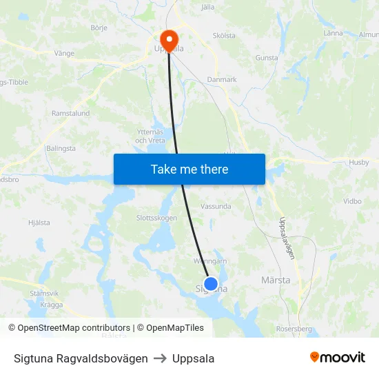 Sigtuna Ragvaldsbovägen to Uppsala map
