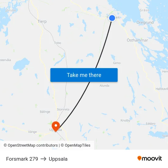 Forsmark 279 to Uppsala map