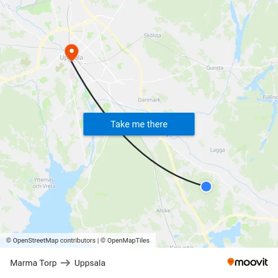 Marma Torp to Uppsala map