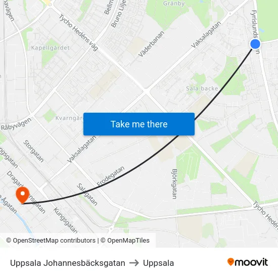 Uppsala Johannesbäcksgatan to Uppsala map
