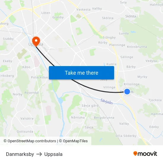 Danmarksby to Uppsala map