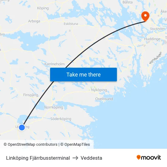 Linköping Fjärrbussterminal to Veddesta map