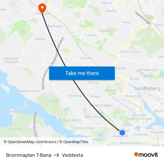 Brommaplan T-Bana to Veddesta map