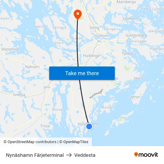 Nynäshamn Färjeterminal to Veddesta map