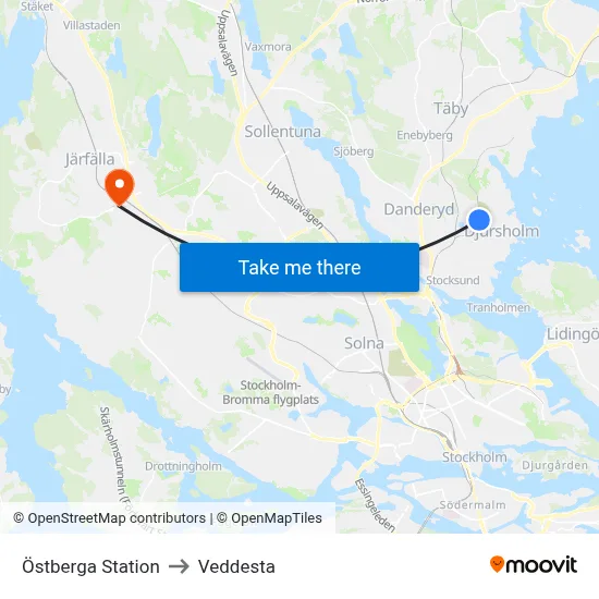 Östberga Station to Veddesta map