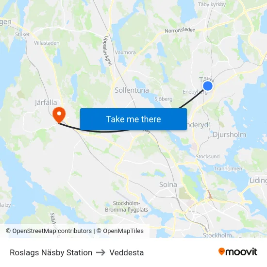 Roslags Näsby Station to Veddesta map