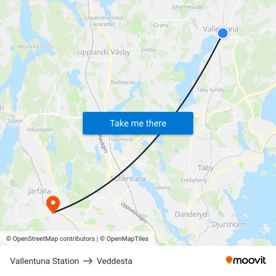Vallentuna Station to Veddesta map