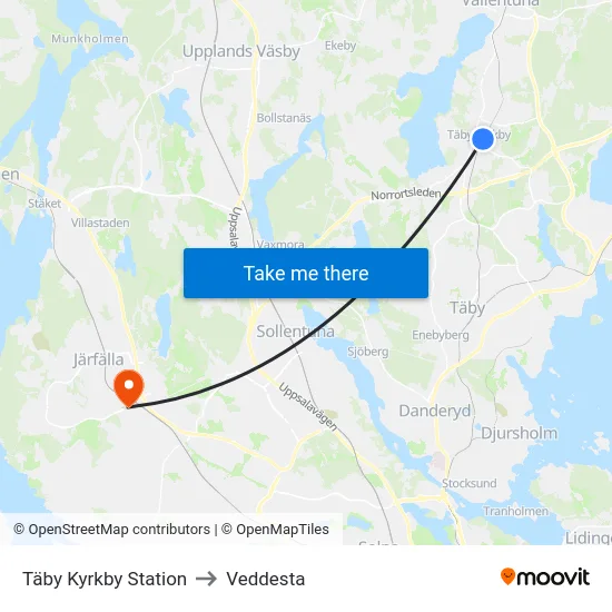 Täby Kyrkby Station to Veddesta map