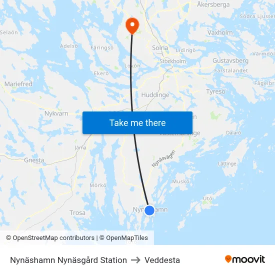 Nynäshamn Nynäsgård Station to Veddesta map