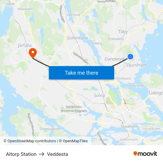 Altorp Station to Veddesta map