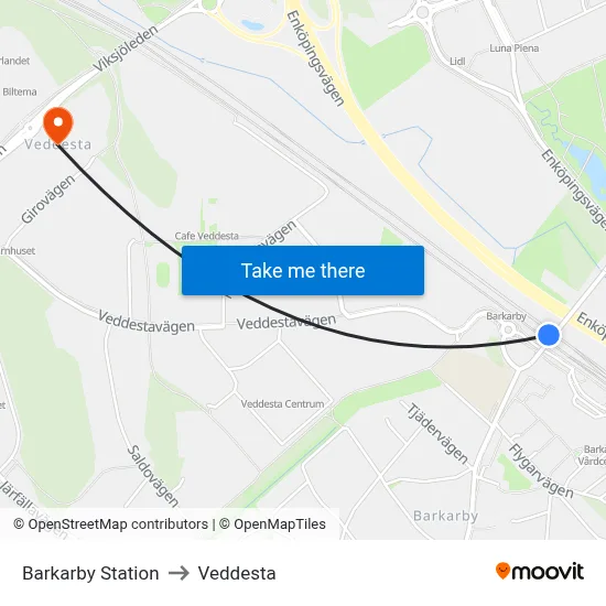 Barkarby Station to Veddesta map