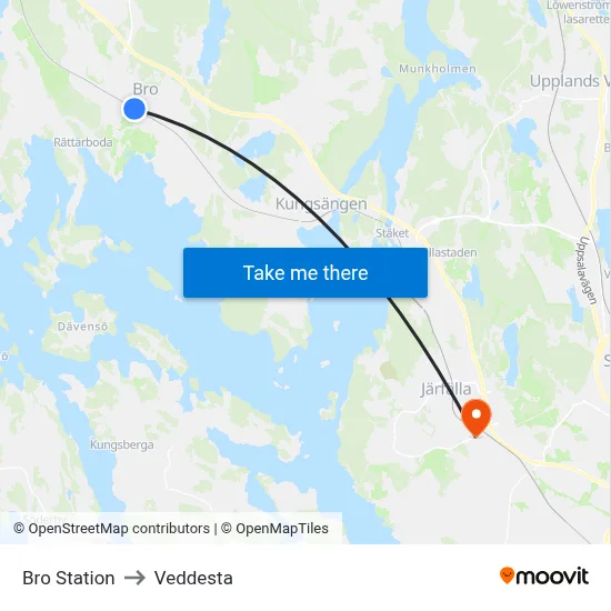 Bro Station to Veddesta map