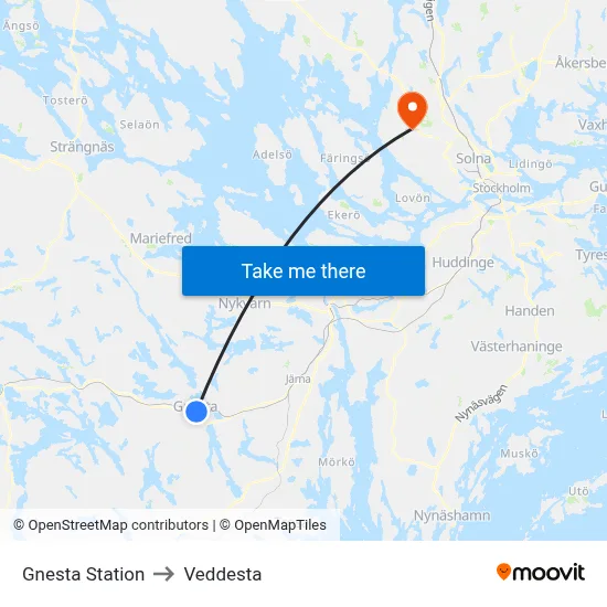Gnesta Station to Veddesta map