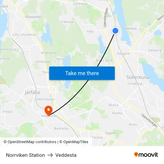 Norrviken Station to Veddesta map