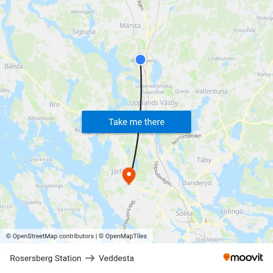 Rosersberg Station to Veddesta map