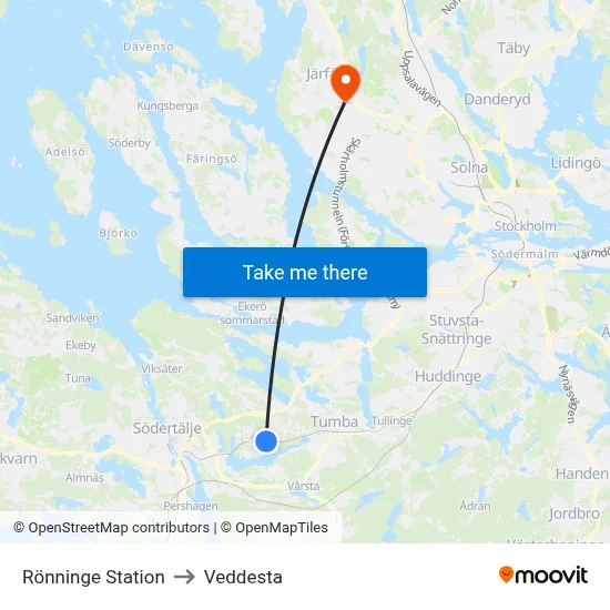 Rönninge Station to Veddesta map