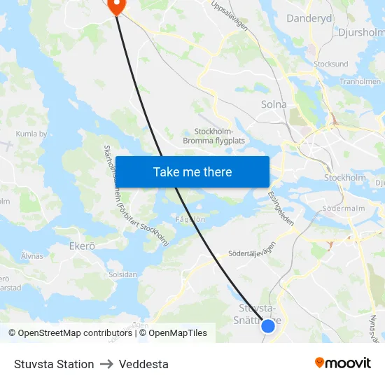 Stuvsta Station to Veddesta map