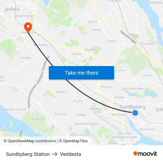 Sundbyberg Station to Veddesta map
