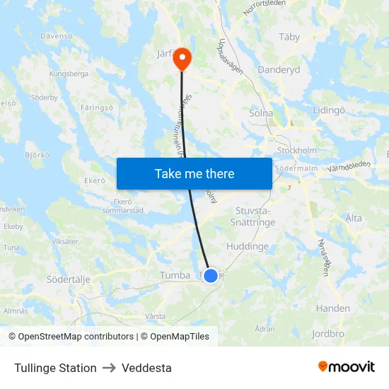 Tullinge Station to Veddesta map