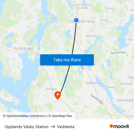 Upplands Väsby Station to Veddesta map