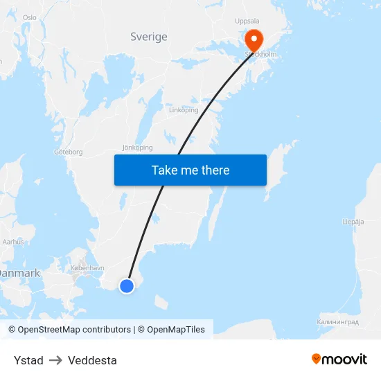 Ystad to Veddesta map