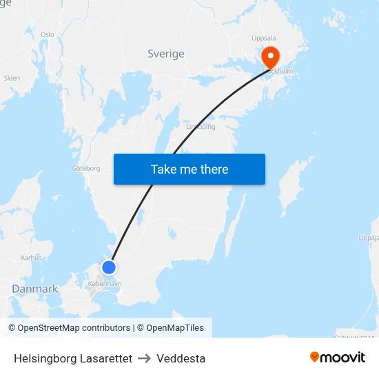 Helsingborg Lasarettet to Veddesta map