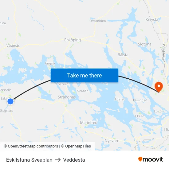 Eskilstuna Sveaplan to Veddesta map