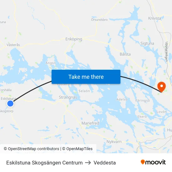 Eskilstuna Skogsängen Centrum to Veddesta map