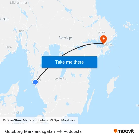 Göteborg Marklandsgatan to Veddesta map