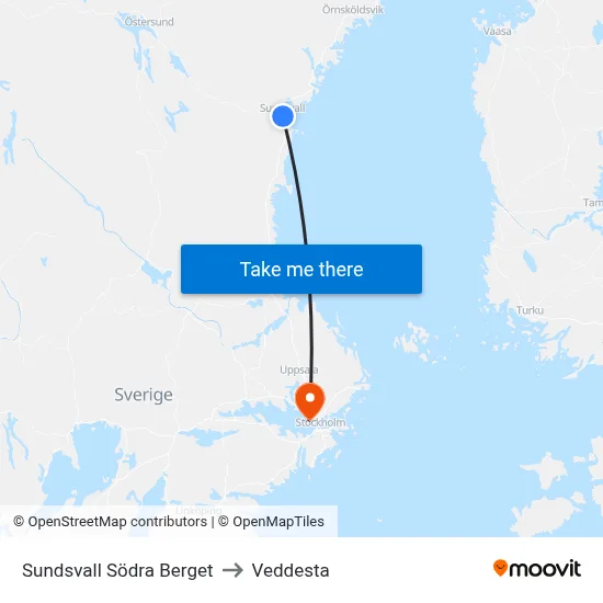 Sundsvall Södra Berget to Veddesta map