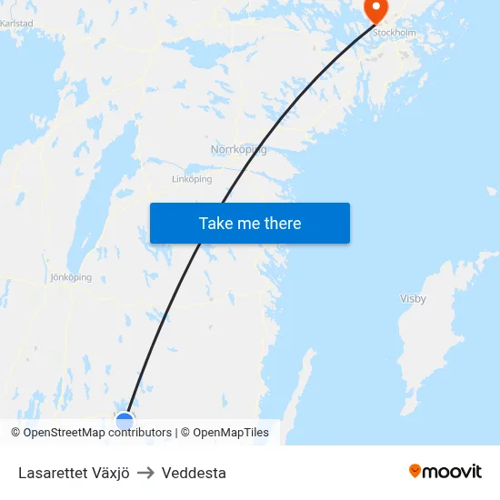 Lasarettet Växjö to Veddesta map