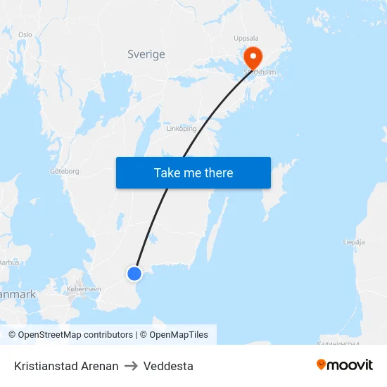 Kristianstad Arenan to Veddesta map
