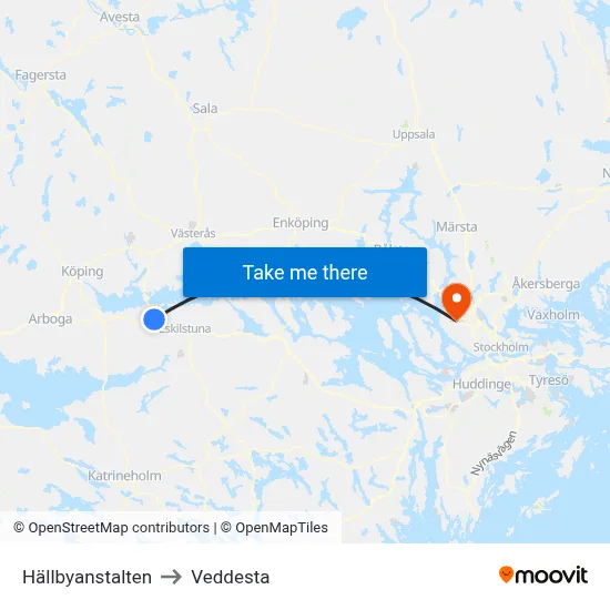 Hällbyanstalten to Veddesta map