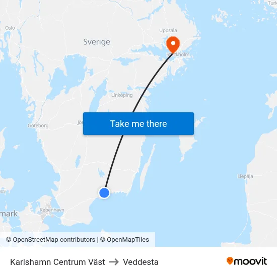 Karlshamn Centrum Väst to Veddesta map