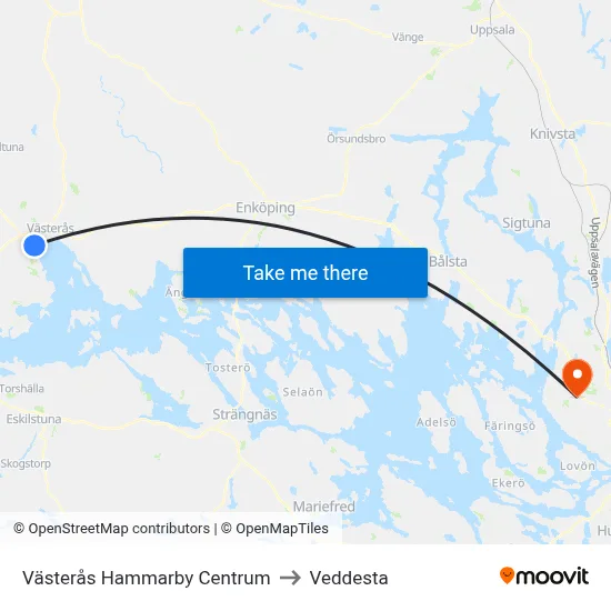 Västerås Hammarby Centrum to Veddesta map