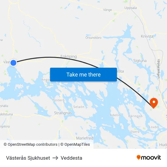 Västerås Sjukhuset to Veddesta map