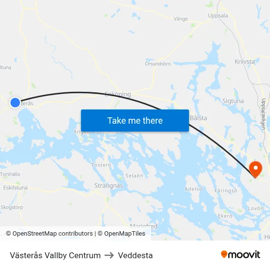 Västerås Vallby Centrum to Veddesta map