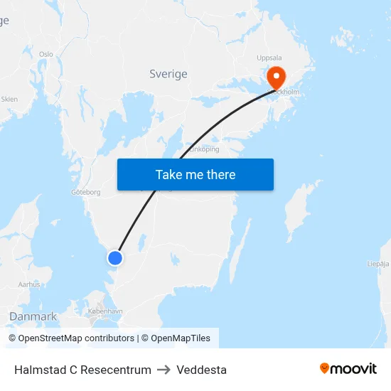 Halmstad C Resecentrum to Veddesta map