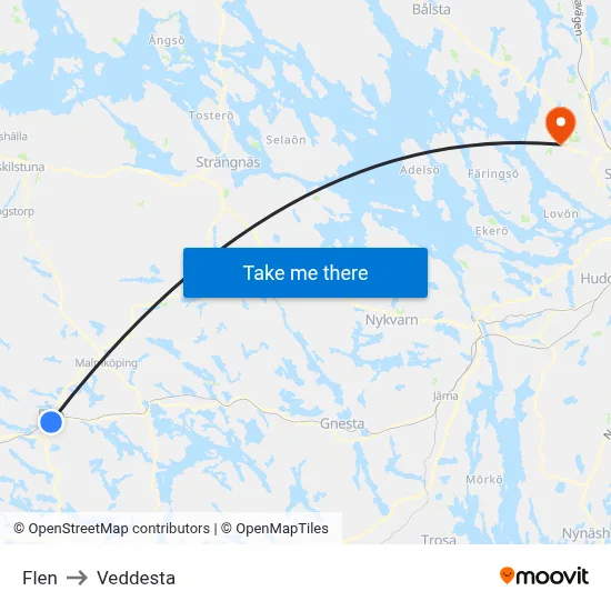 Flen to Veddesta map