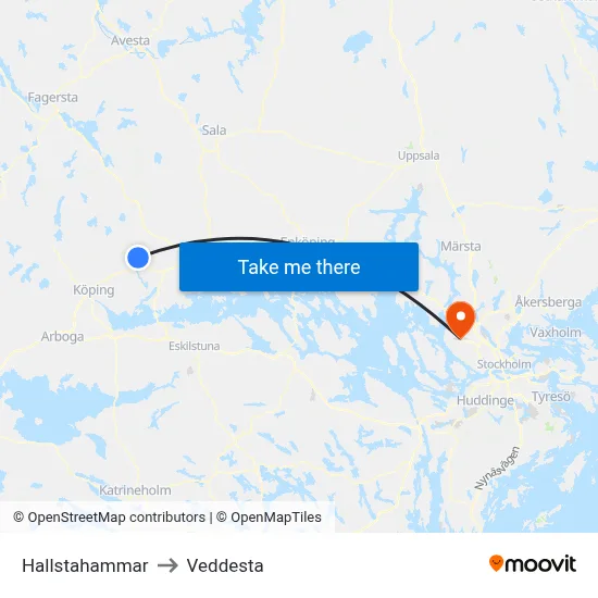 Hallstahammar to Veddesta map